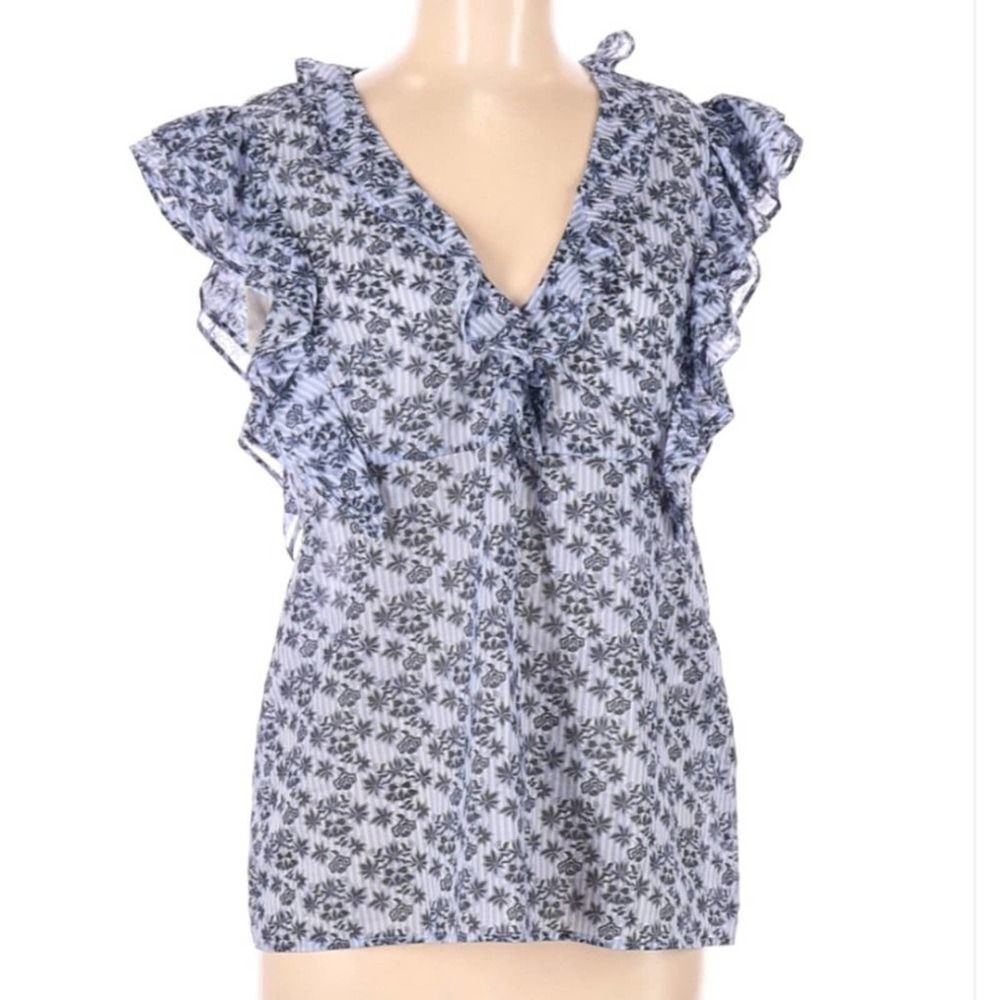 Red Valentino Blue Floral Ruffle Blouse NWT